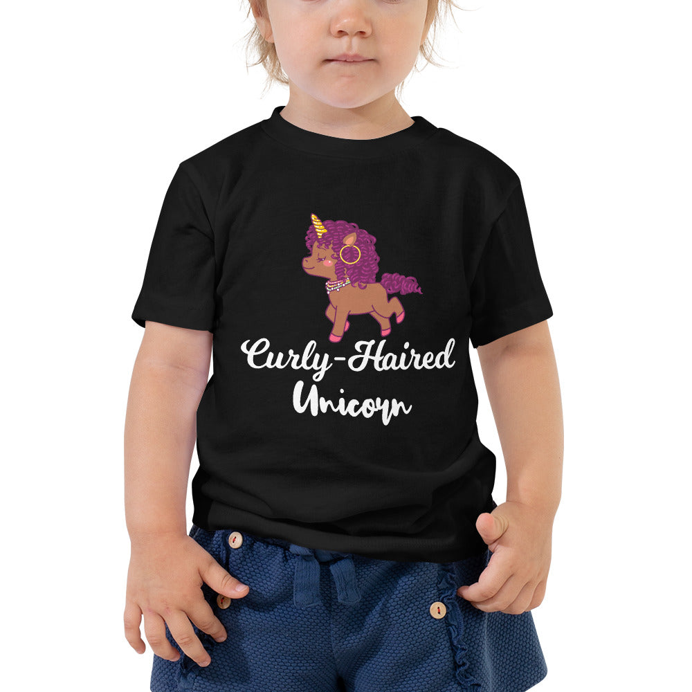 Toddler curly-haired unicorn tee